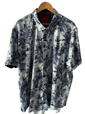 Au Noir Short-Sleeve Botanical Print Button Down Shirt 2X Tropical Vacation